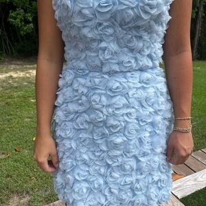 Elegant Blue Floral Textured Dress